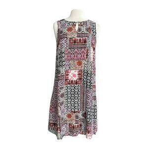 NEW J Jill Knee Length Sleeveless Tank Shift Geo Patch Dress Pockets Size Small